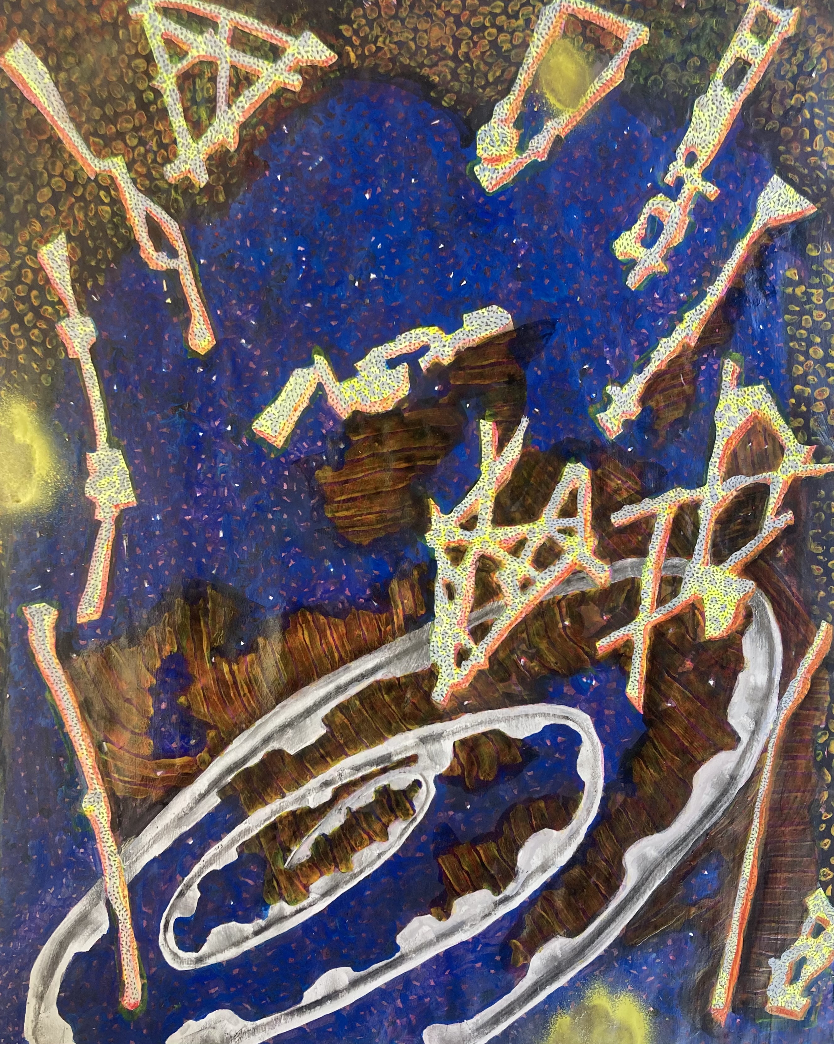 Mixed media drawing with charcoal, acrylic paint, color pencils, graphite, matte medium, etc by Edwin P. Shelton